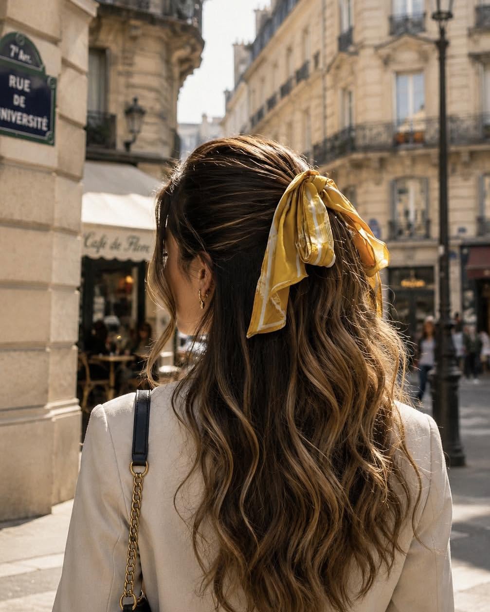 Half Up Half Down Scarf Style On Wavy Layers