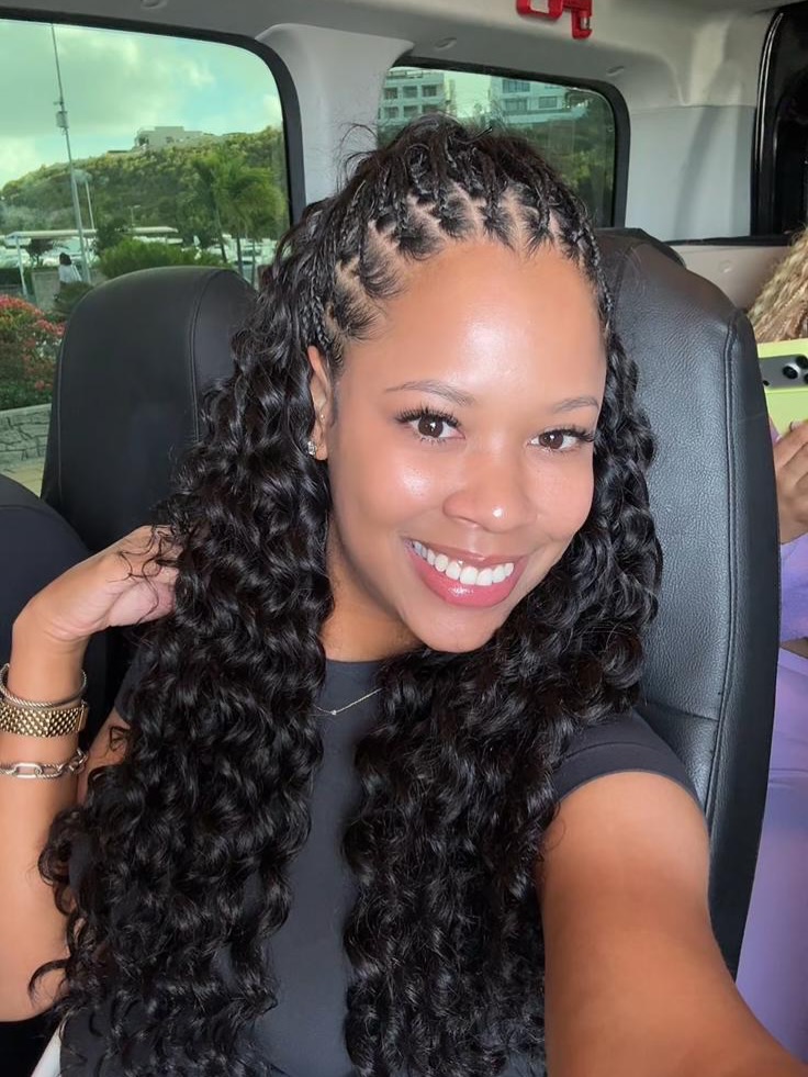 Half Up Knot Braids On Deep Curly Hair