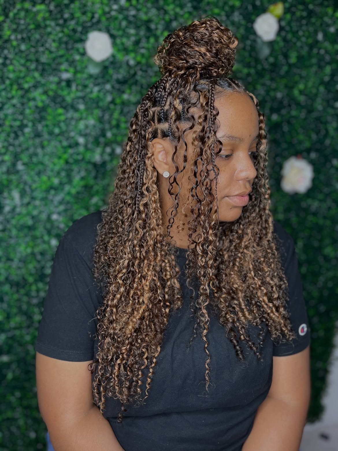 Half Up Knot Braids With Curly Highlights