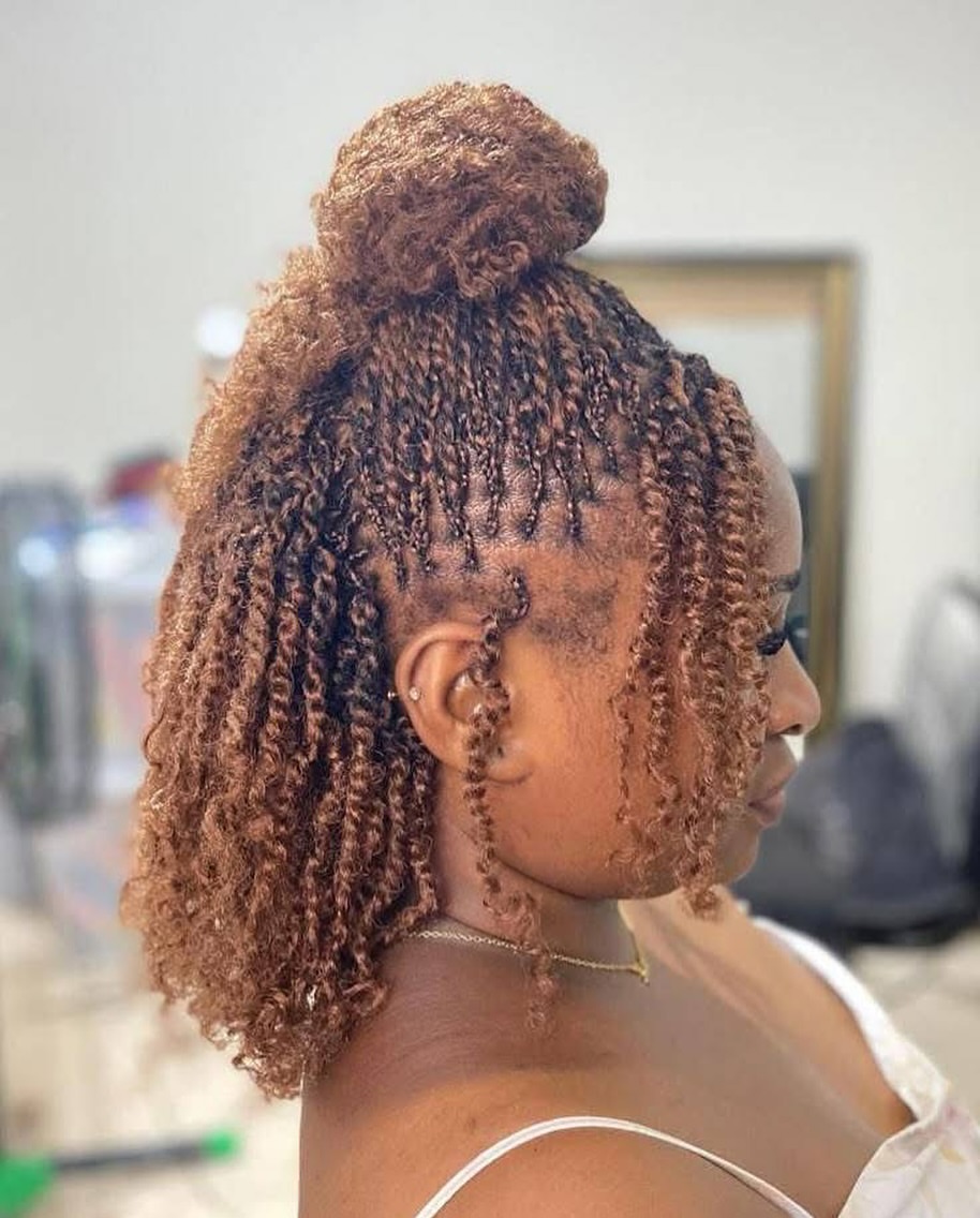 Half Up Mini Twists In Warm Copper Brown
