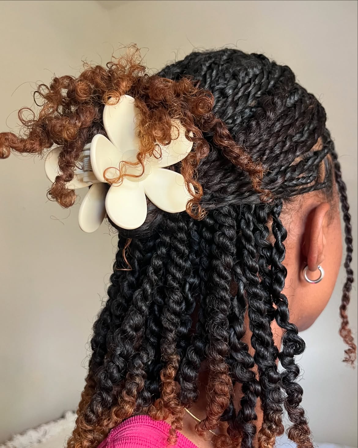Half Up Twisted Style With Floral Claw Clip