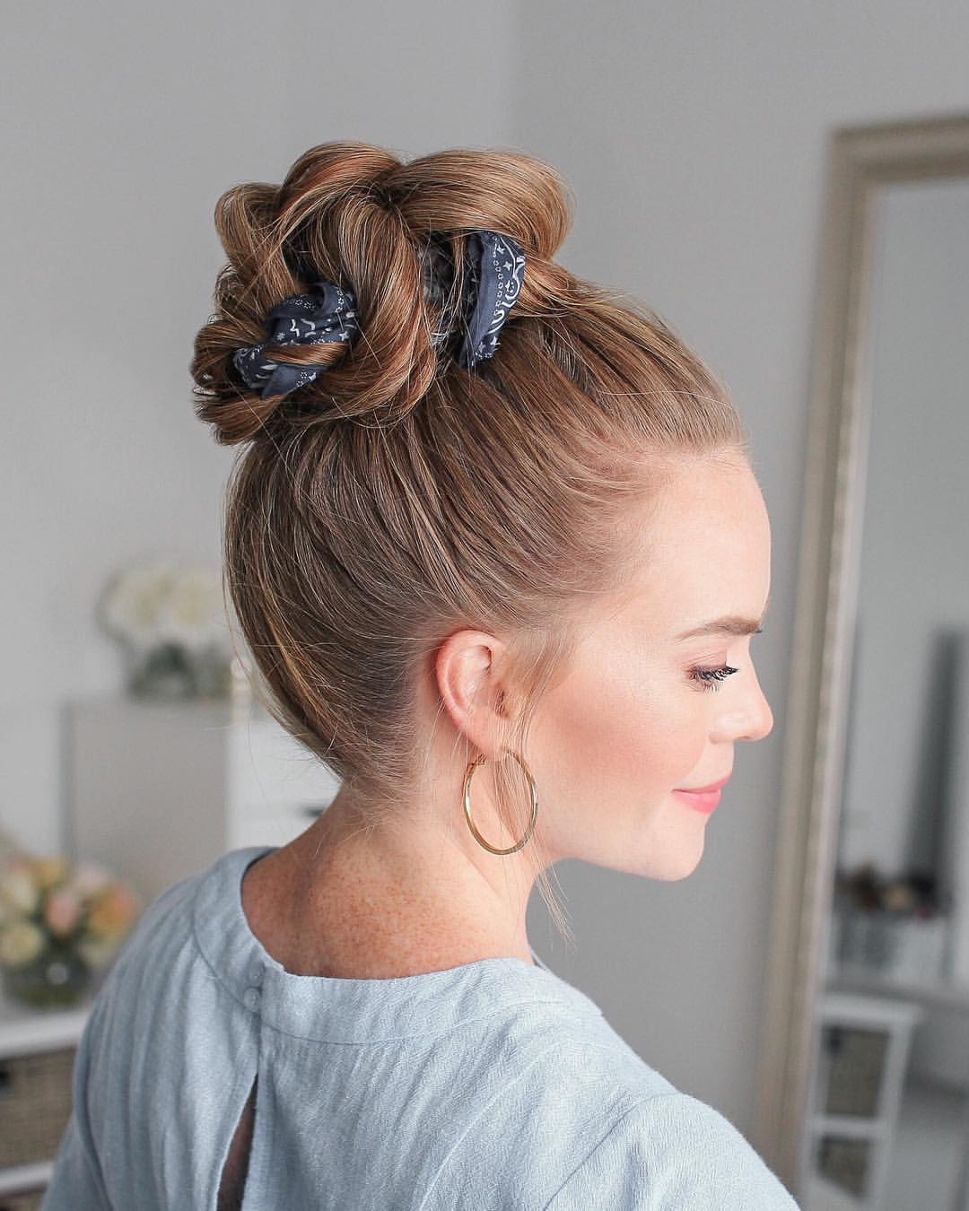 High Messy Bun With Silk Scarf Accessory