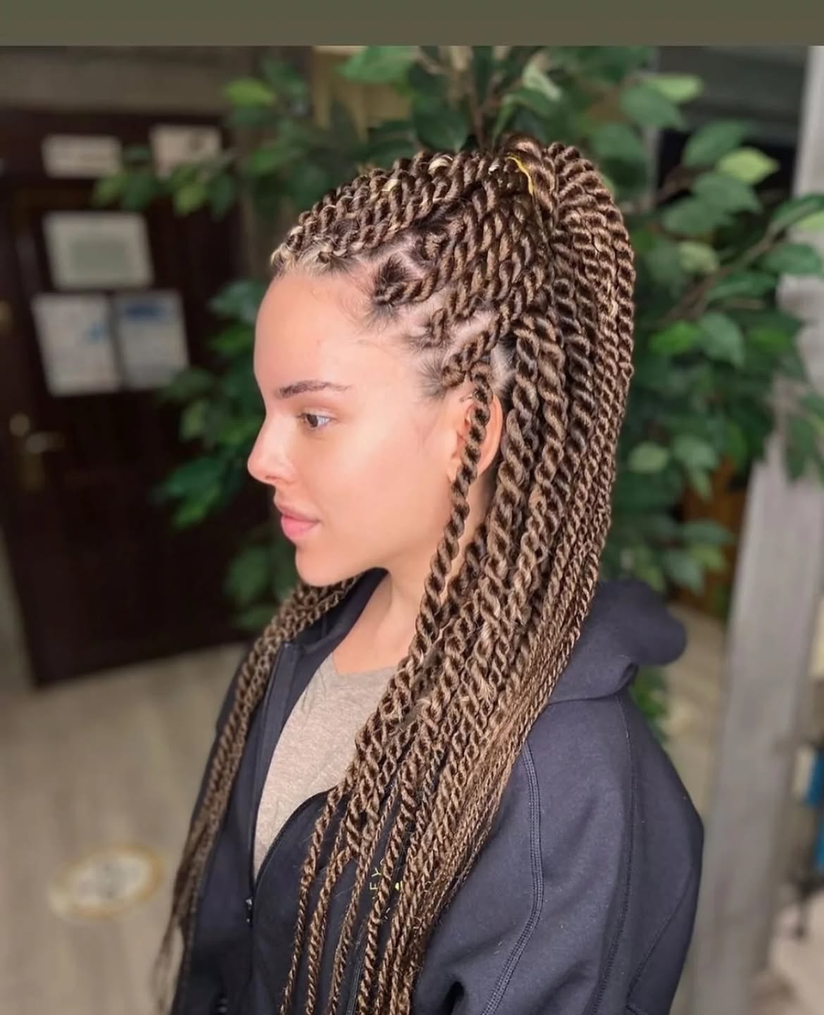 High Ponytail Kinky Twists With Blonde Highlights