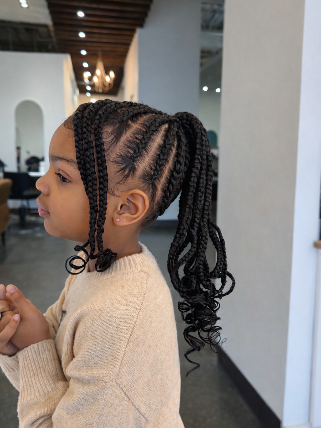 High Ponytail With Braided Feed In Sections