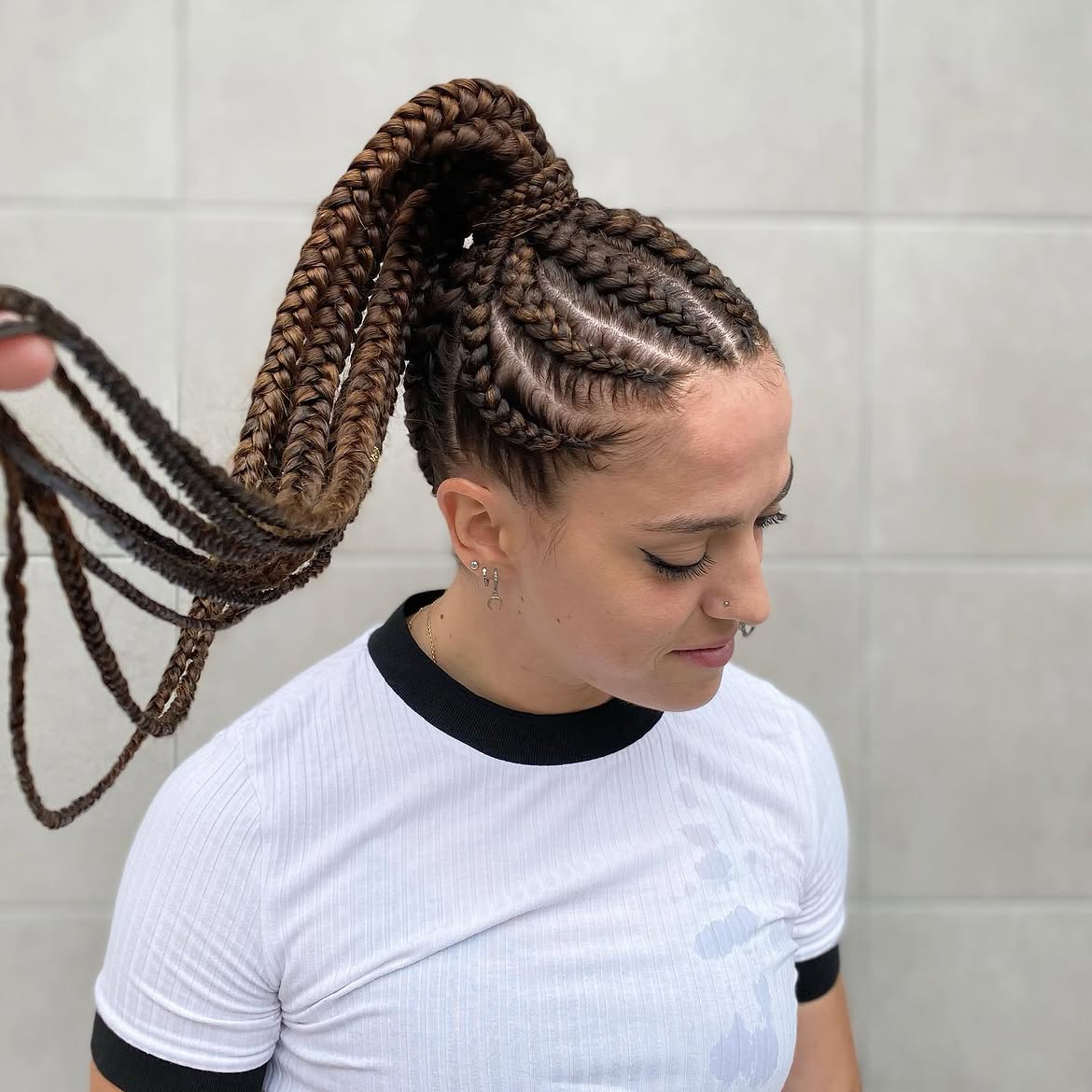 High Ponytail With Intricate Cornrow Braids