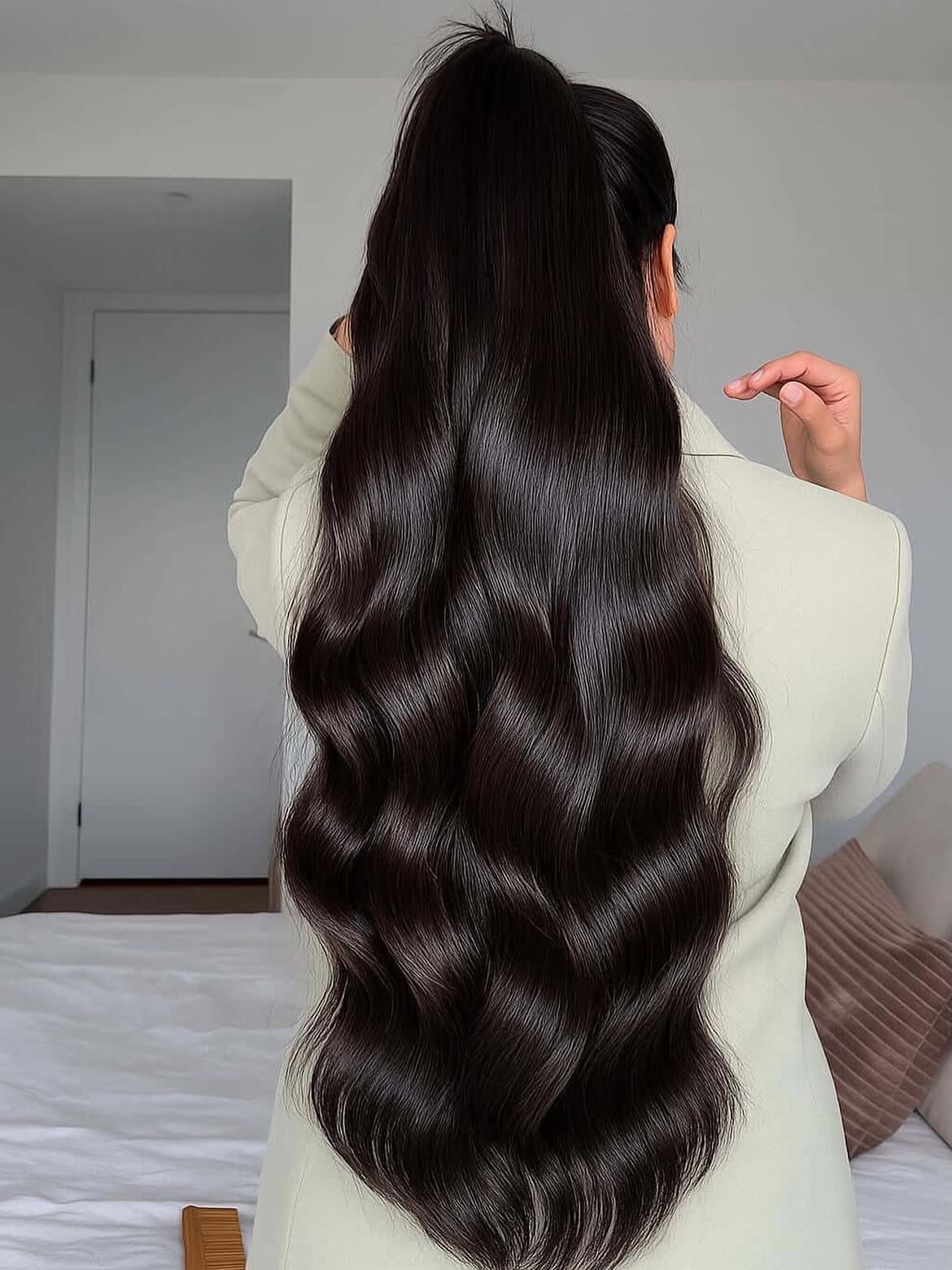 High Sleek Ponytail With Long Wavy Extensions