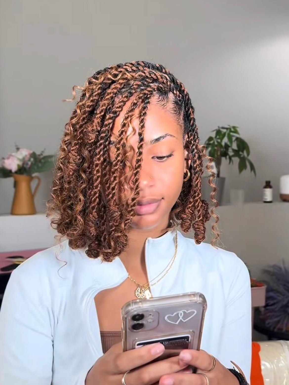 Honey Blonde Twist Bob Braids With Side Part