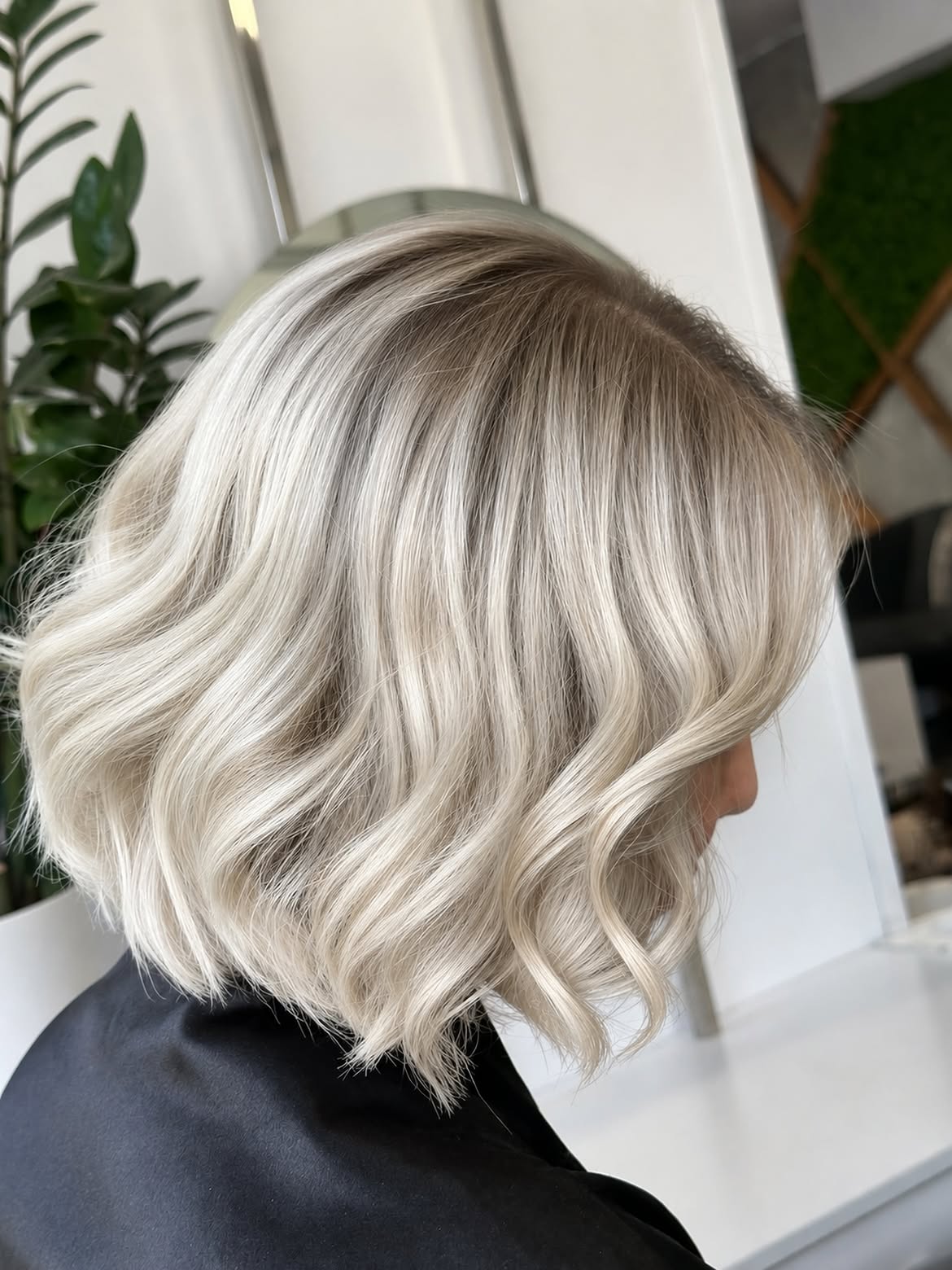 Icy Platinum Blonde Bob With Shadow Root