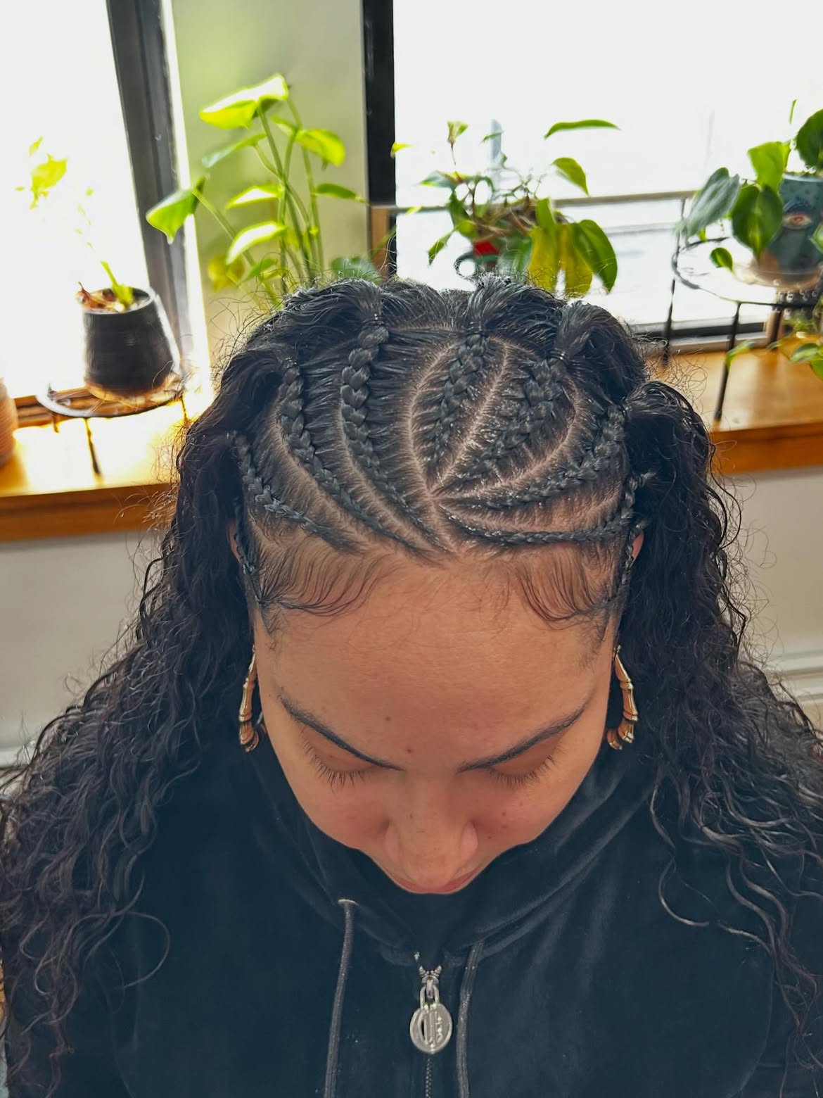Intricate Cornrow Braids Into Natural Curly Texture