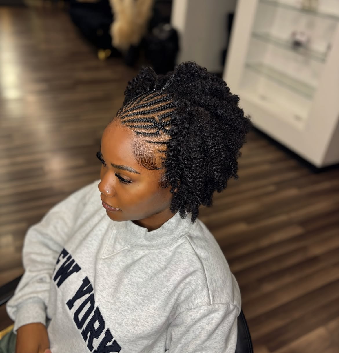 Intricate Scalp Braids With Voluminous Curly Updo
