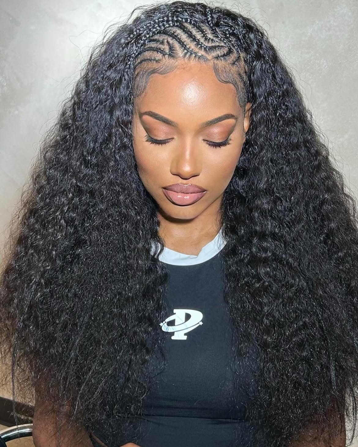 Intricate Wave Pattern Front Braids On Long Curly Hair