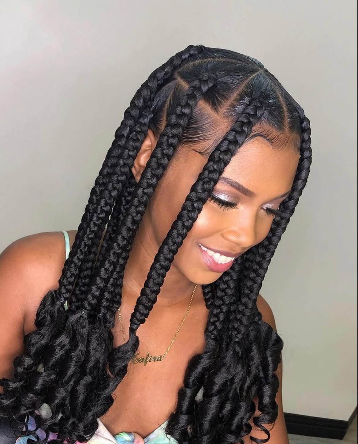 Jumbo Box Braids With Curly Ends