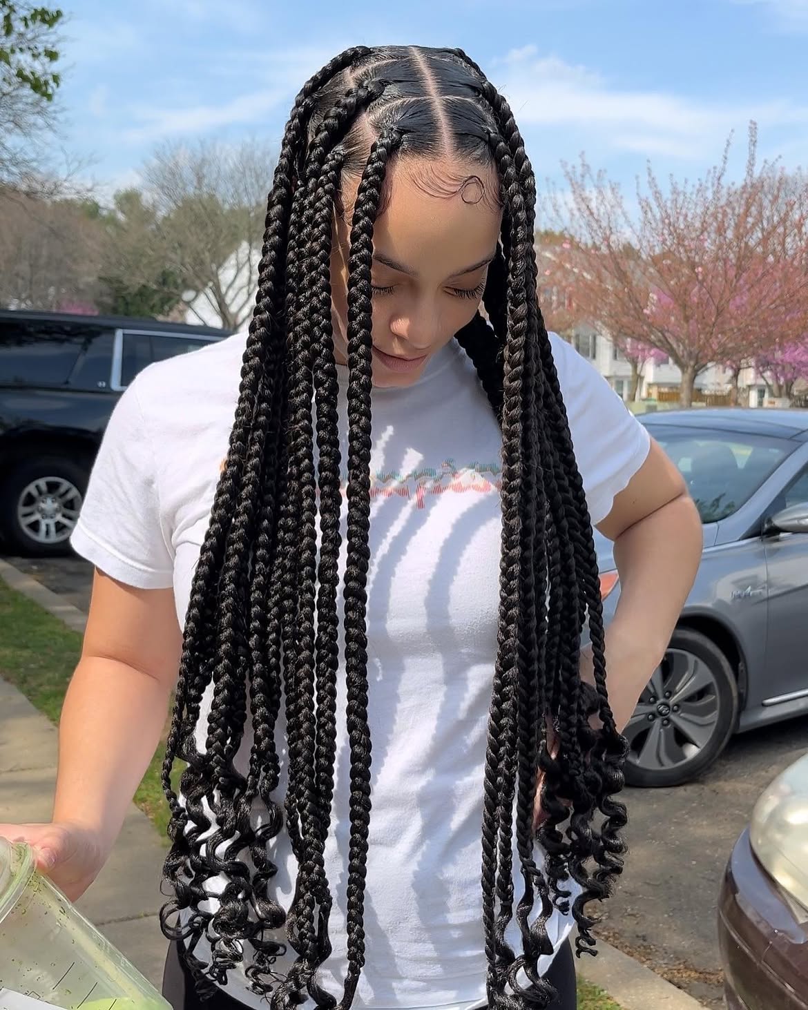 Jumbo Box Braids With Curly Ends