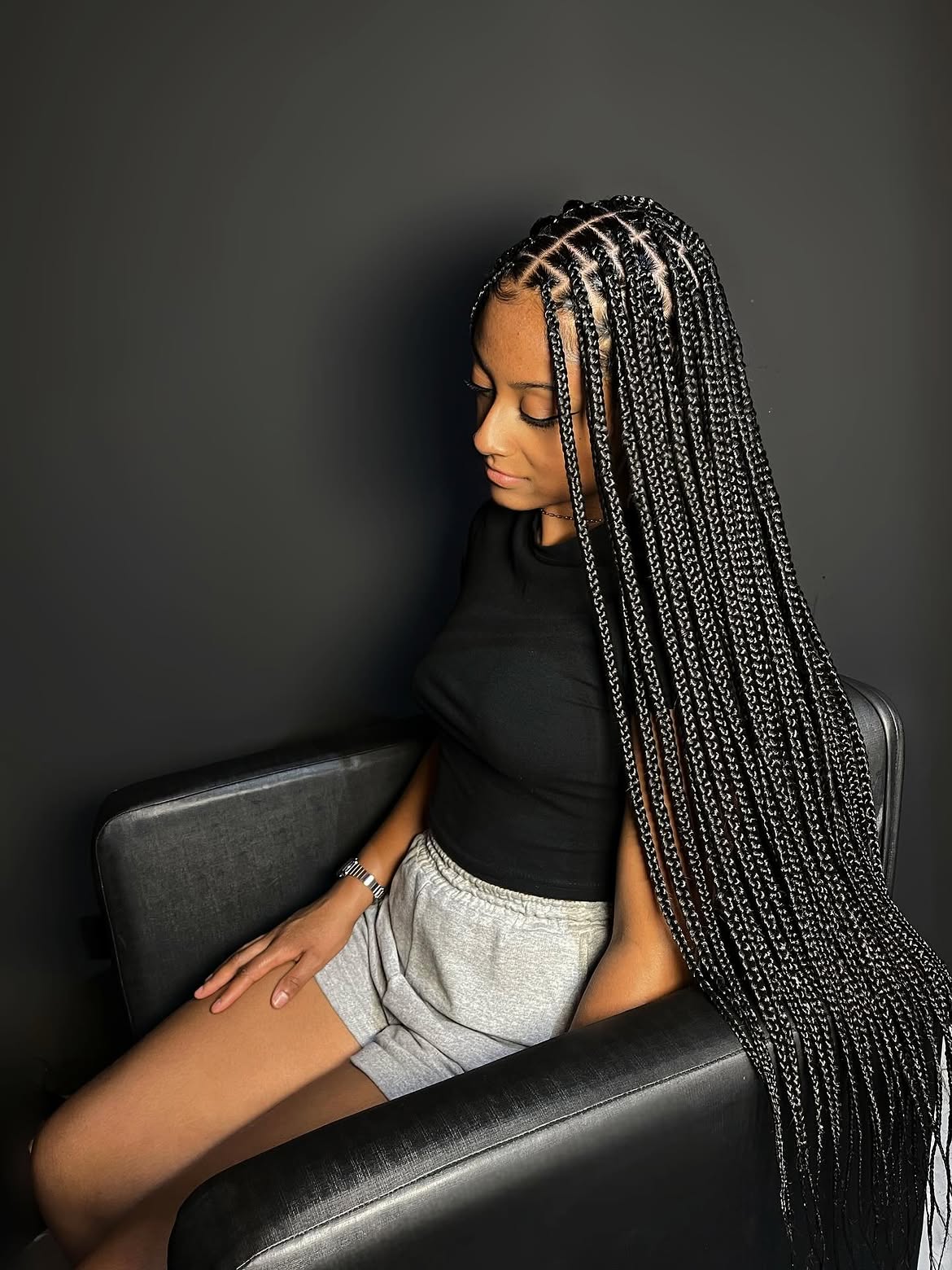Long And Neat Knotless Braids With Defined Parts