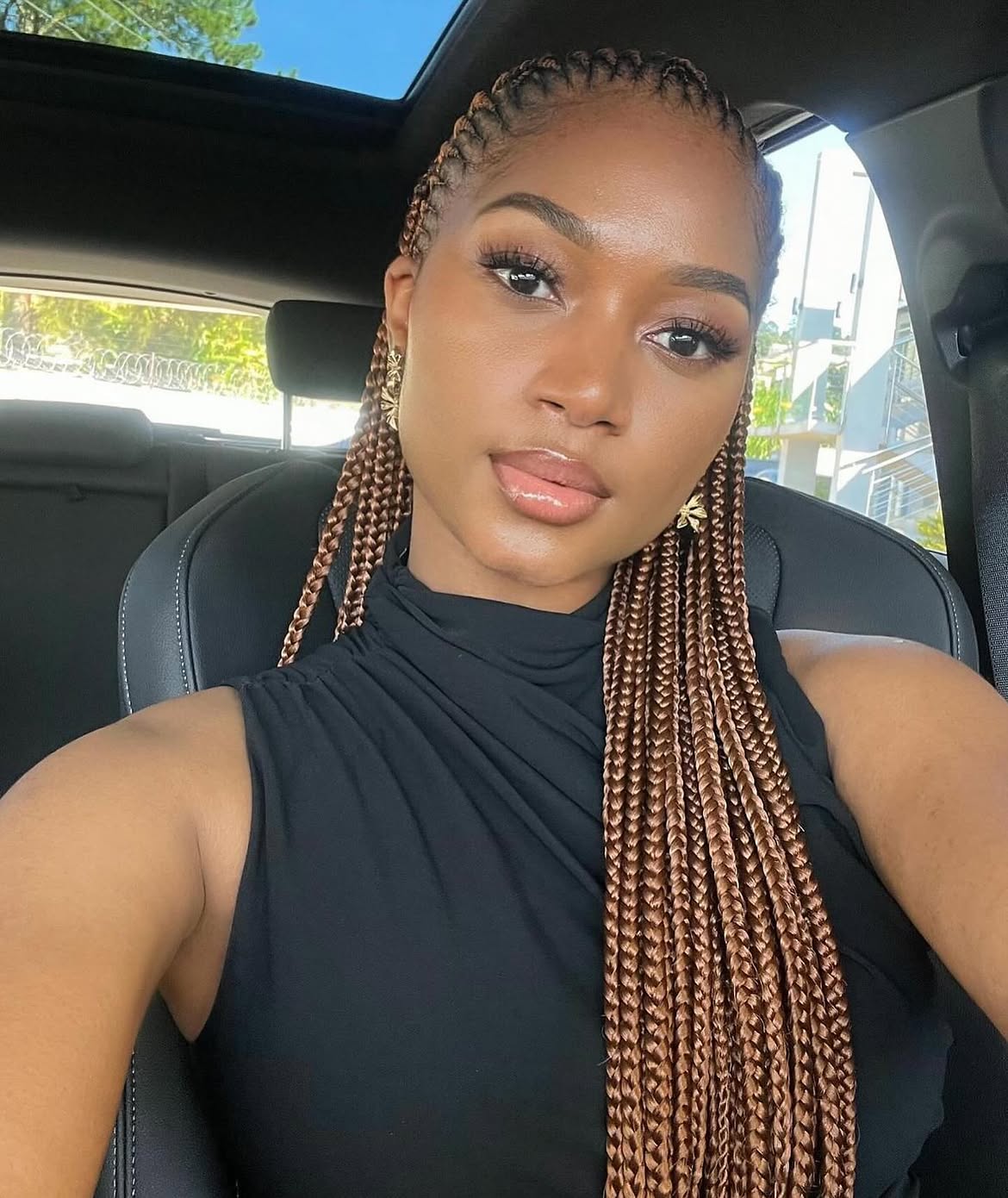 Long Auburn Braided Feed In Cornrows