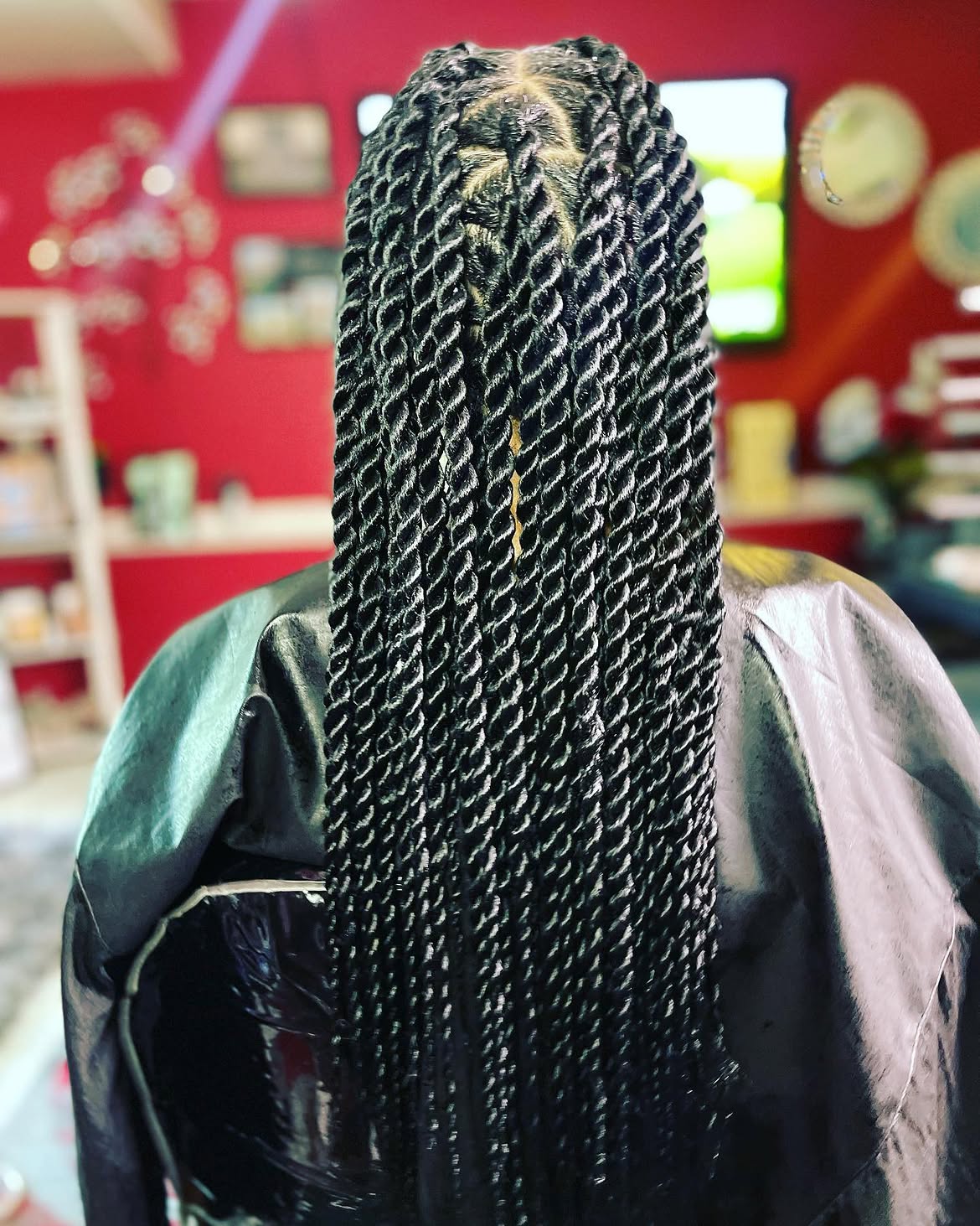 Long Black Kinky Twists With Defined Parts