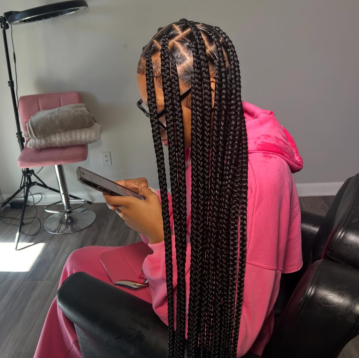 Long Box Braids With Defined Parts