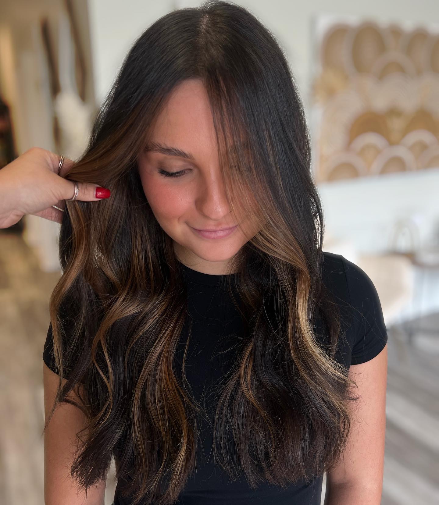 Long Brunette Waves With Subtle Caramel Money Piece