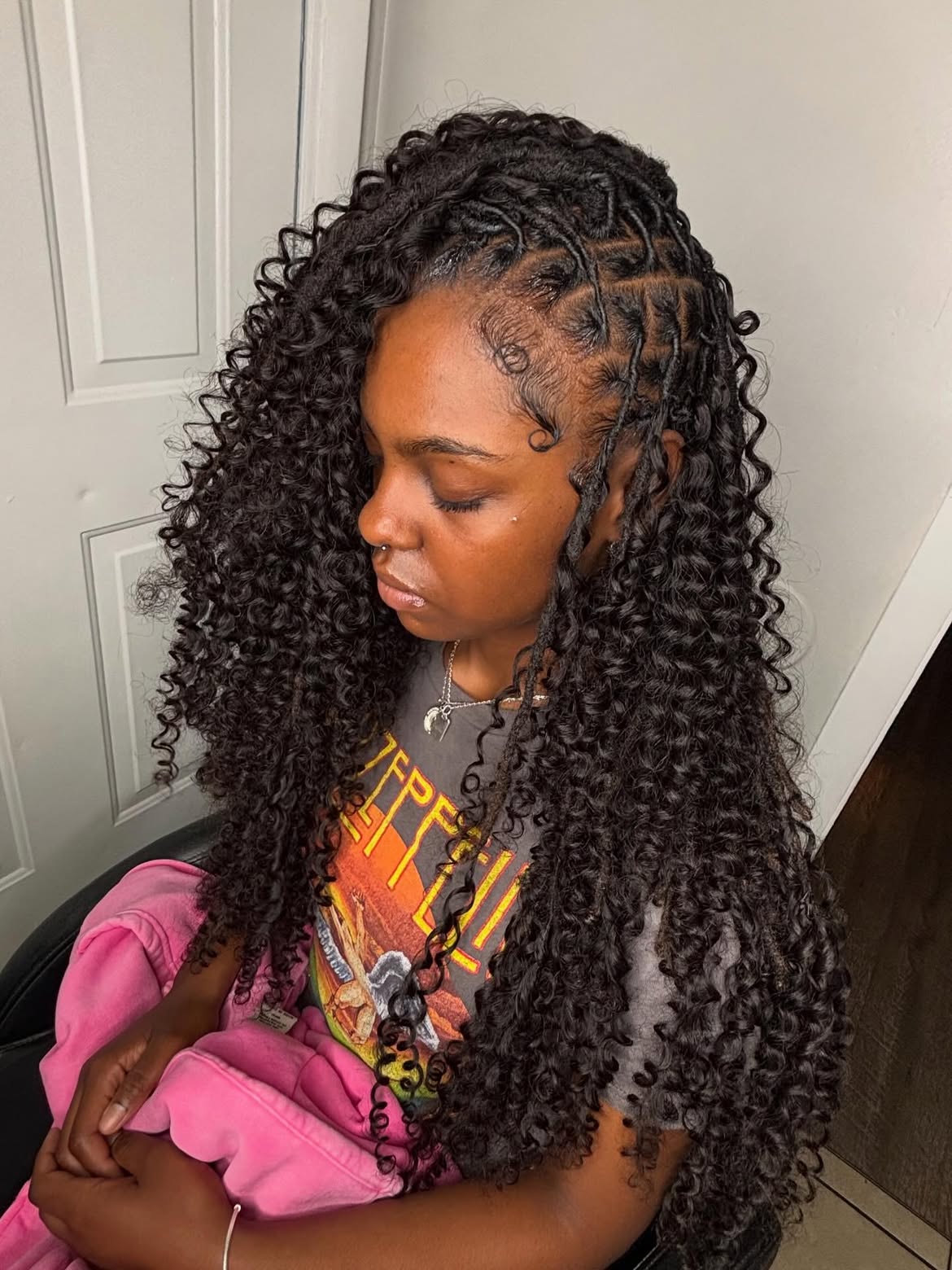 Long Goddess Knotless Braids With Curly Ends