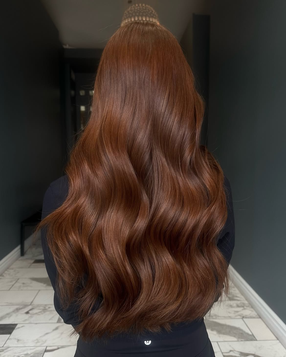 Long Wavy Copper Brown Hair With Glossy Finish