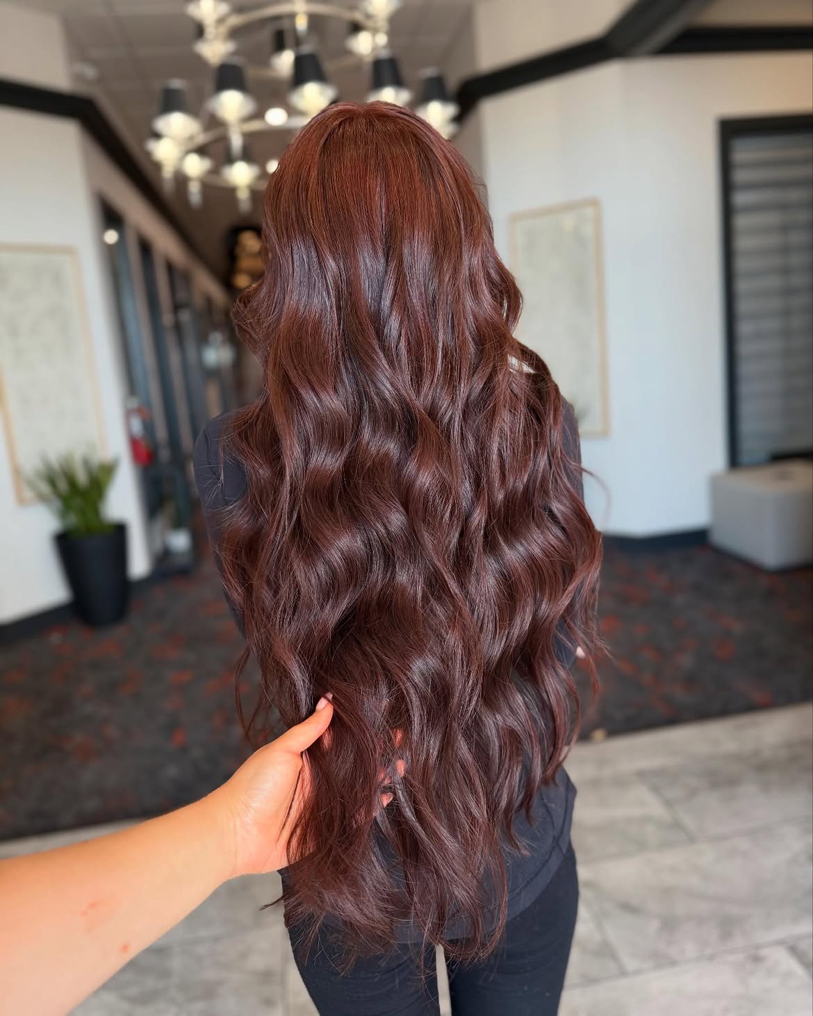 Long Wavy Copper Brown Hair With Glossy Finish
