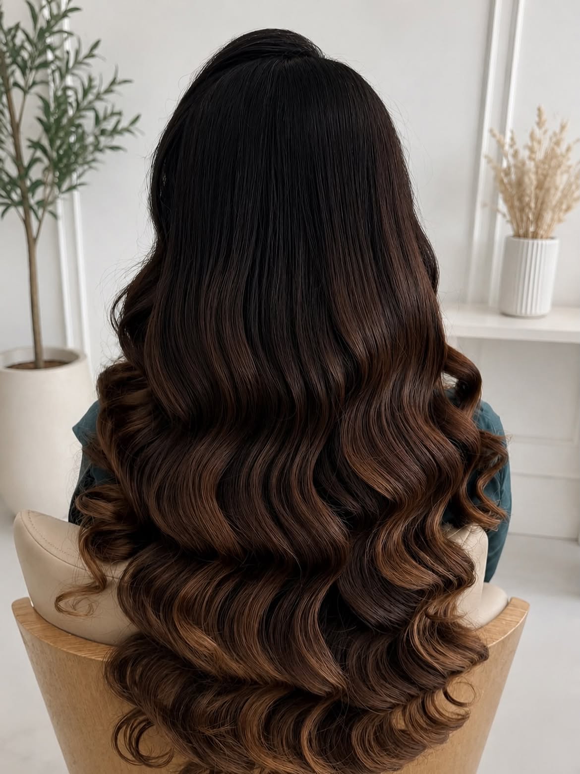 Luxurious Long Wavy Espresso Hair With Subtle Highlights