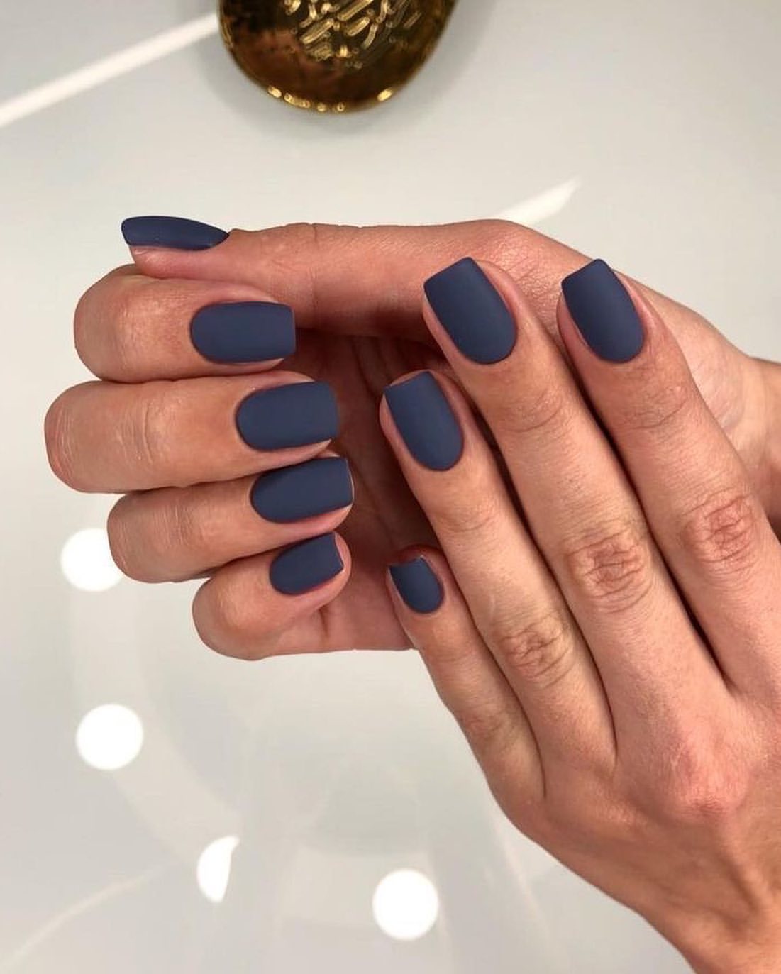 Matte Navy Blue Short Squoval Nails