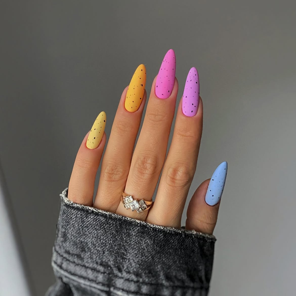 Matte Pastel Speckled Easter Egg Almond Nails