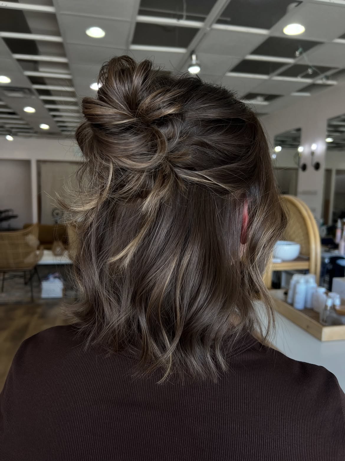 Messy Half-Up Top Knot With Bronde Waves