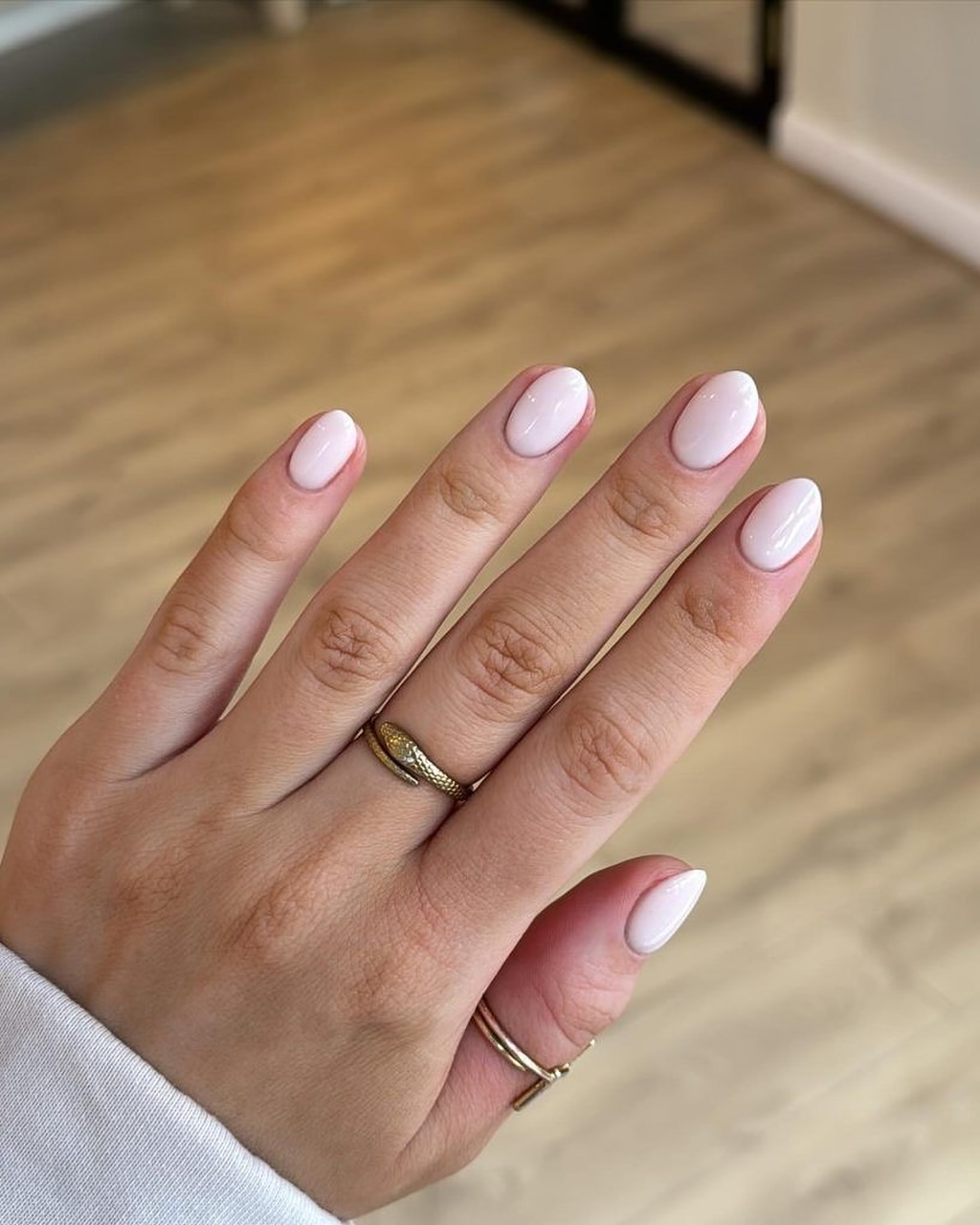 Milky Pink Almond Glossy Nails