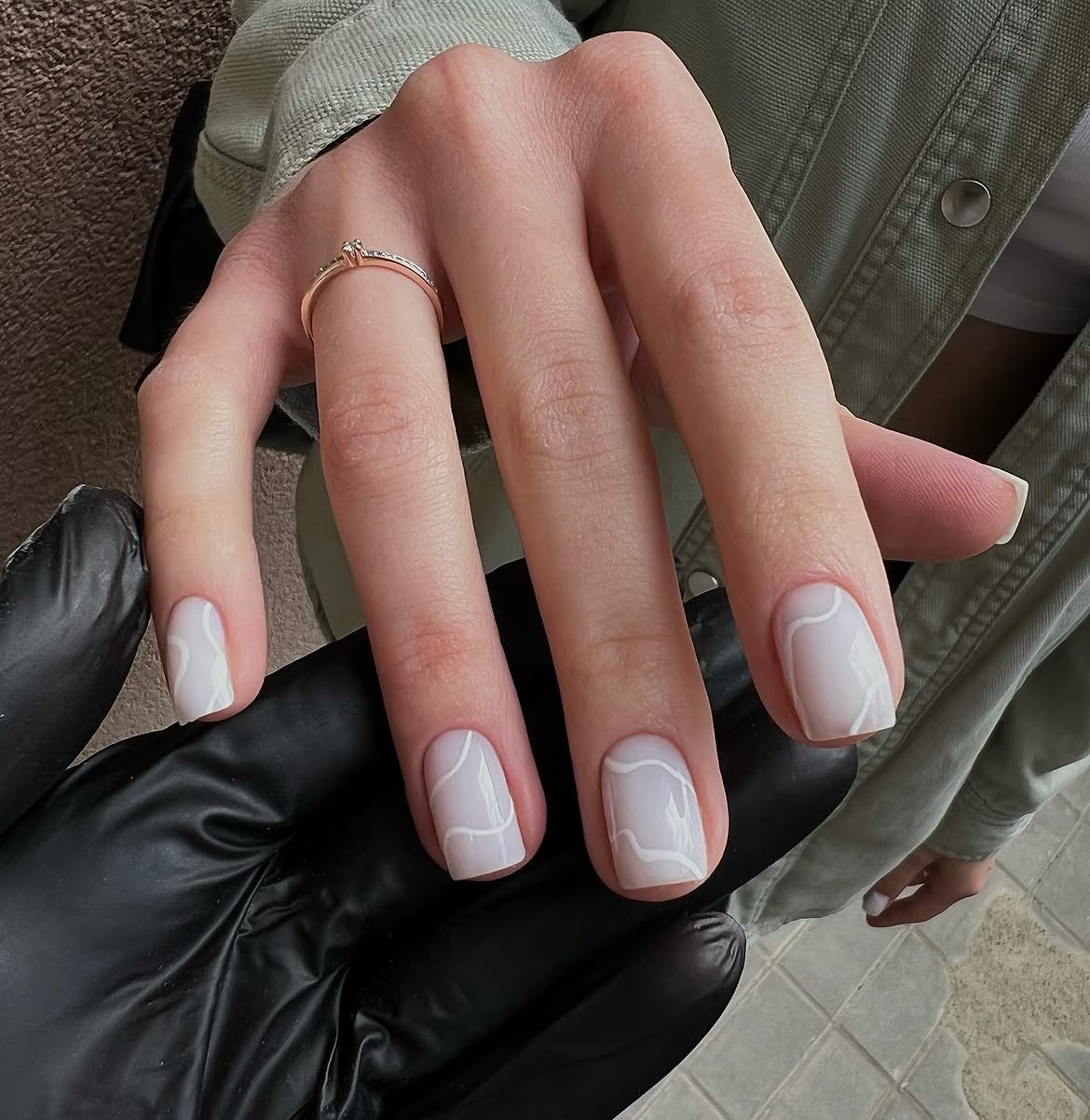 Minimalist White Swirl Milky Square Nails