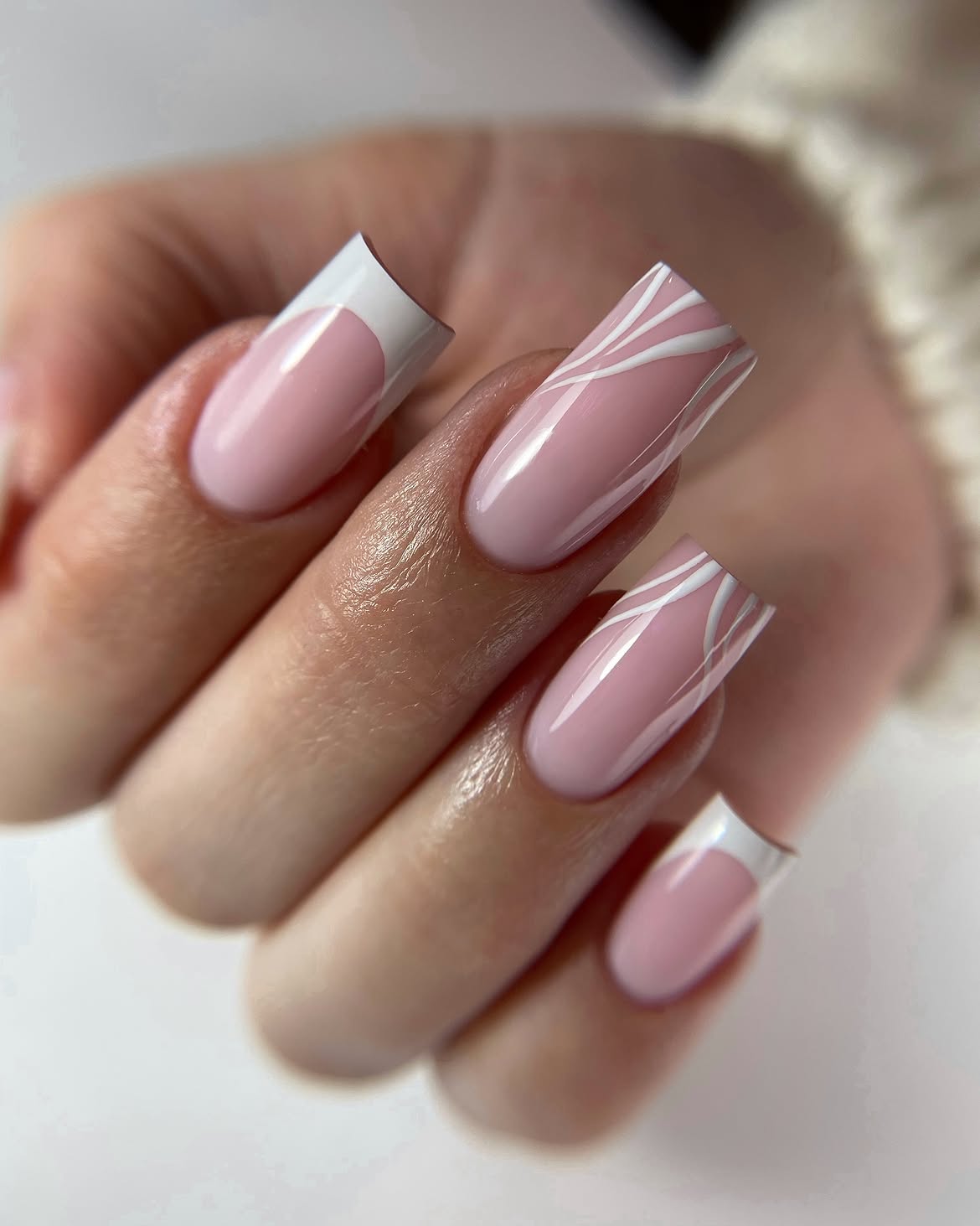 Modern French Swirl Square Nails