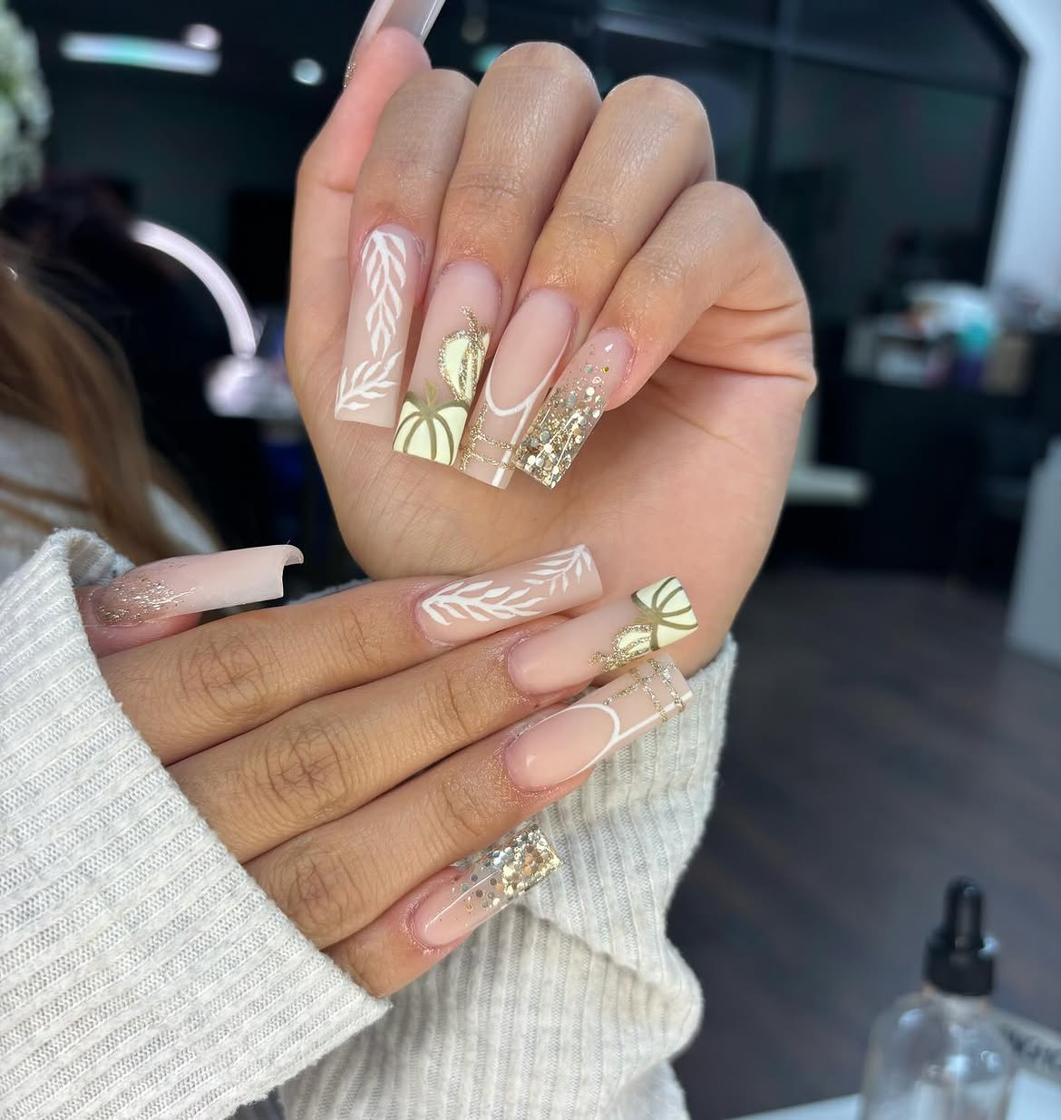 Neutral Pumpkin Patch French Tip Nails