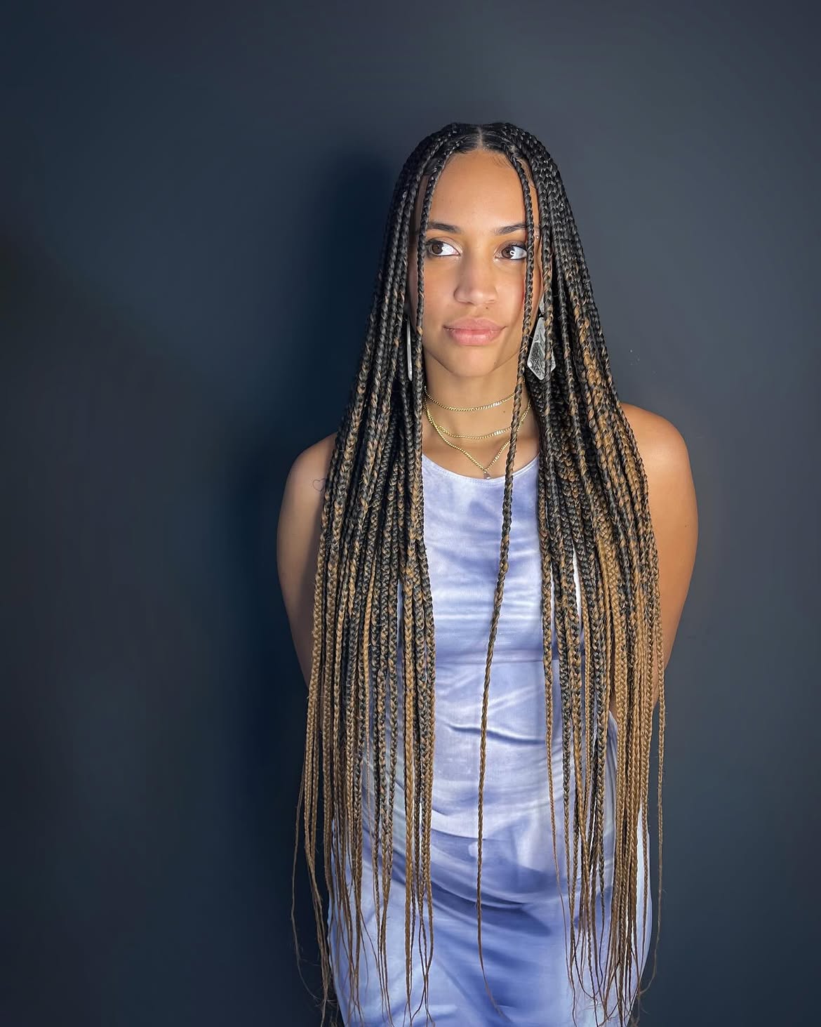 Ombre Knotless Box Braids With Golden Blonde Highlights