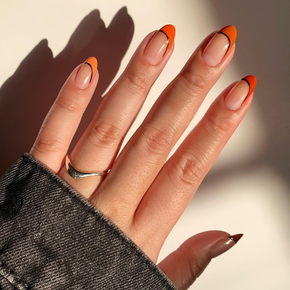 Orange & Black Outline French Halloween Nails