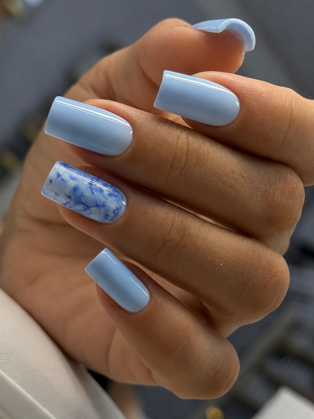 Periwinkle Blue Marble Square Nails