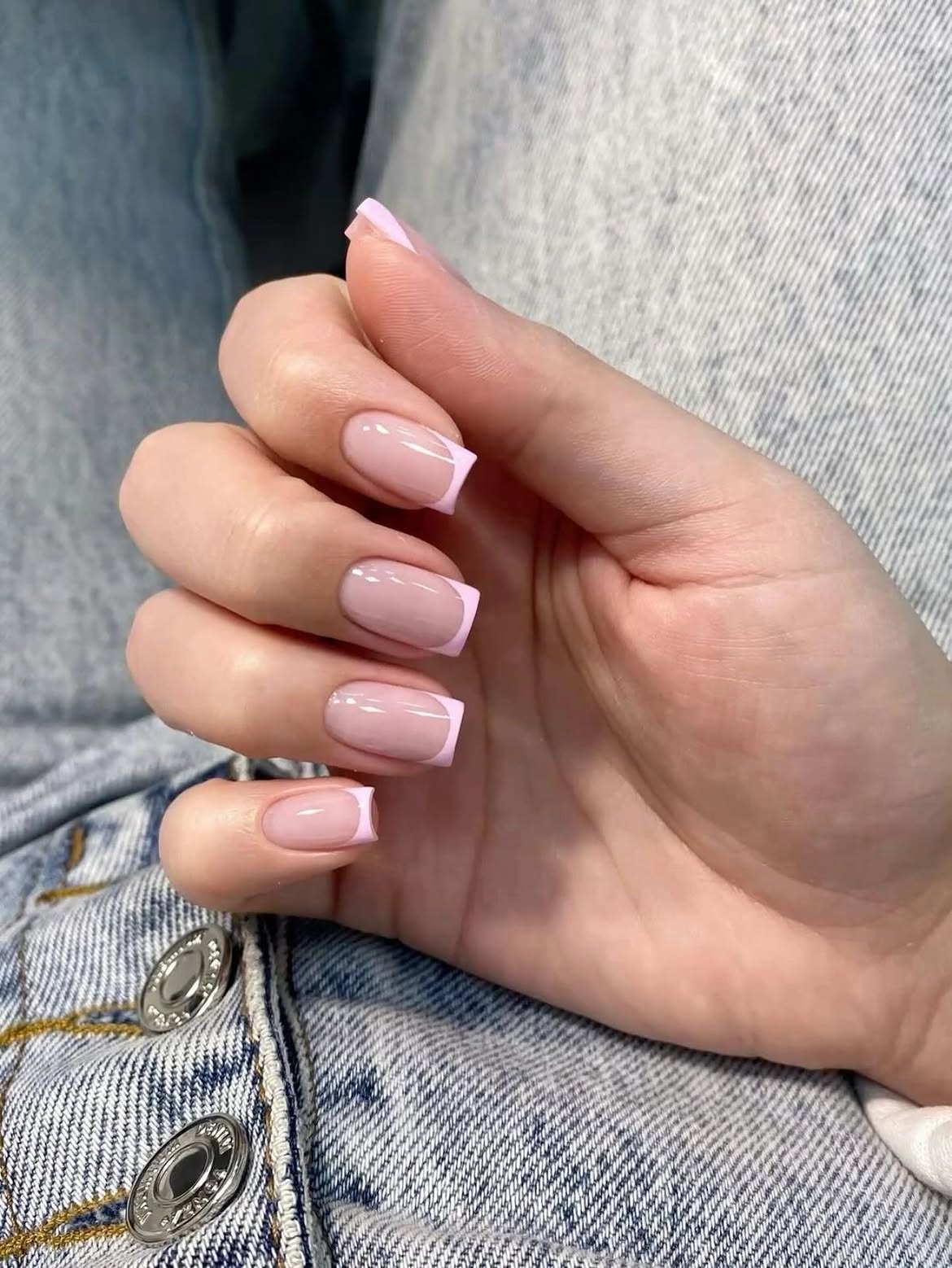 Pink French Tip Square Nails