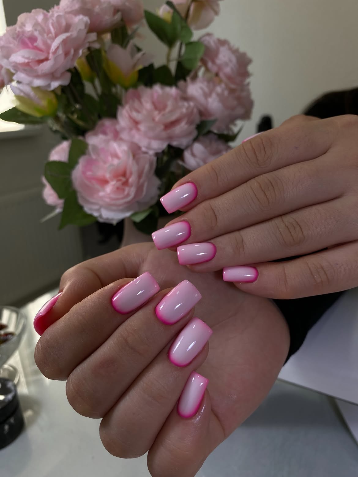 Pink Ombre French Tip Square Nails