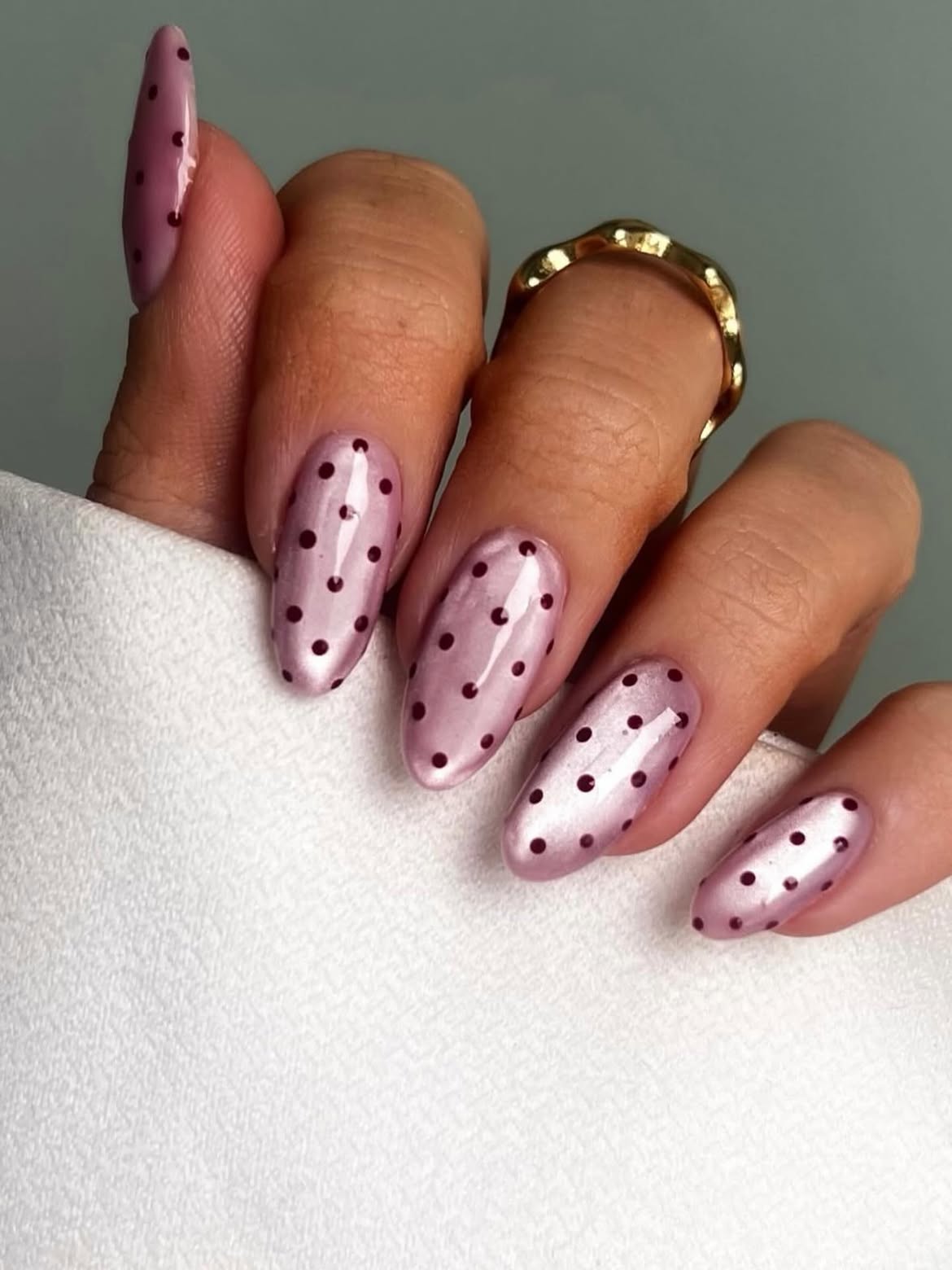 Pink Pearl Polka Dot Almond Nails
