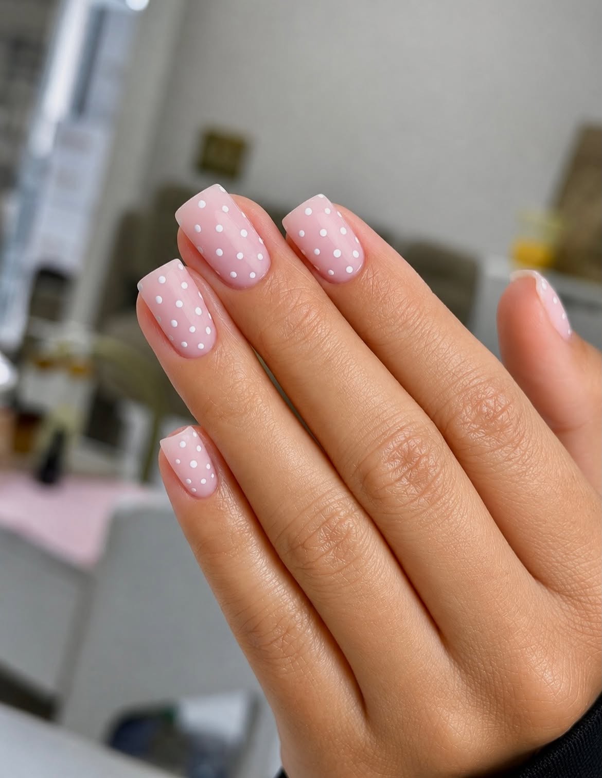 Pink Polka Dot French Tip Nails