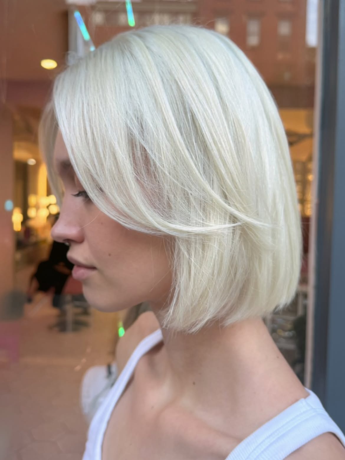 Platinum Blonde Bob With Face-Framing Layers