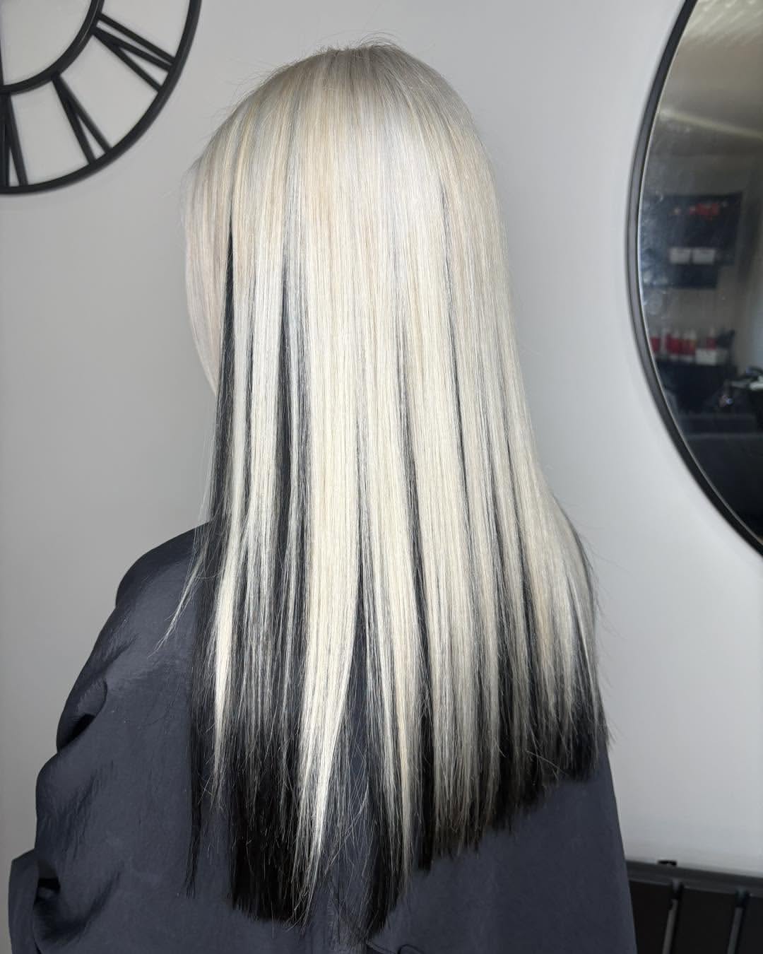 Platinum Blonde With Black Peekaboo Chunky Streaks