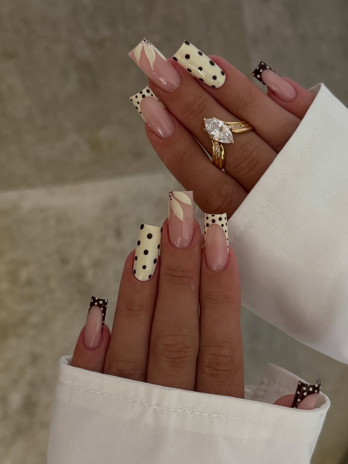 Playful Polka Dot French Tip Square Nails