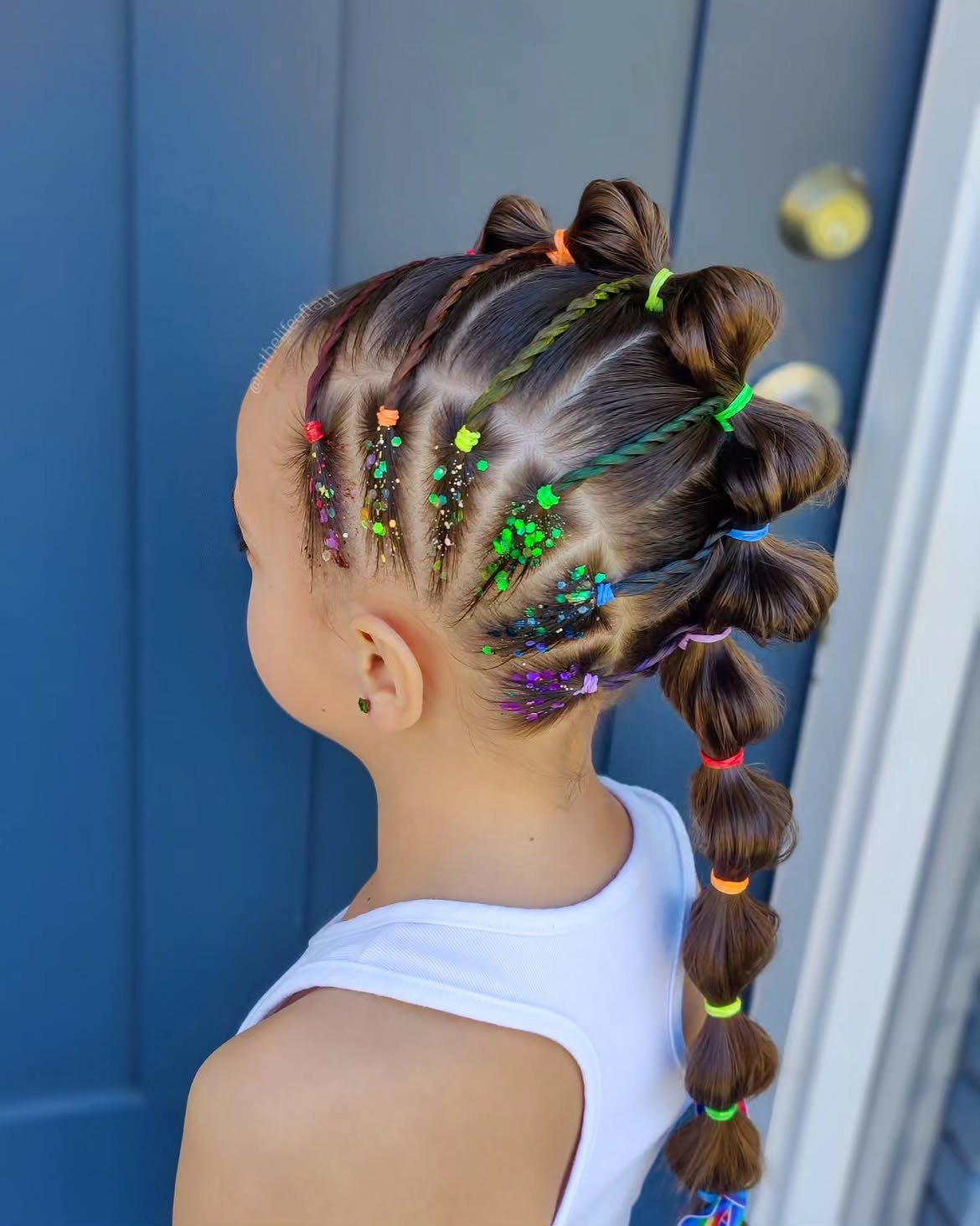 Rainbow Mohawk Bubble Braid With Glitter Accents