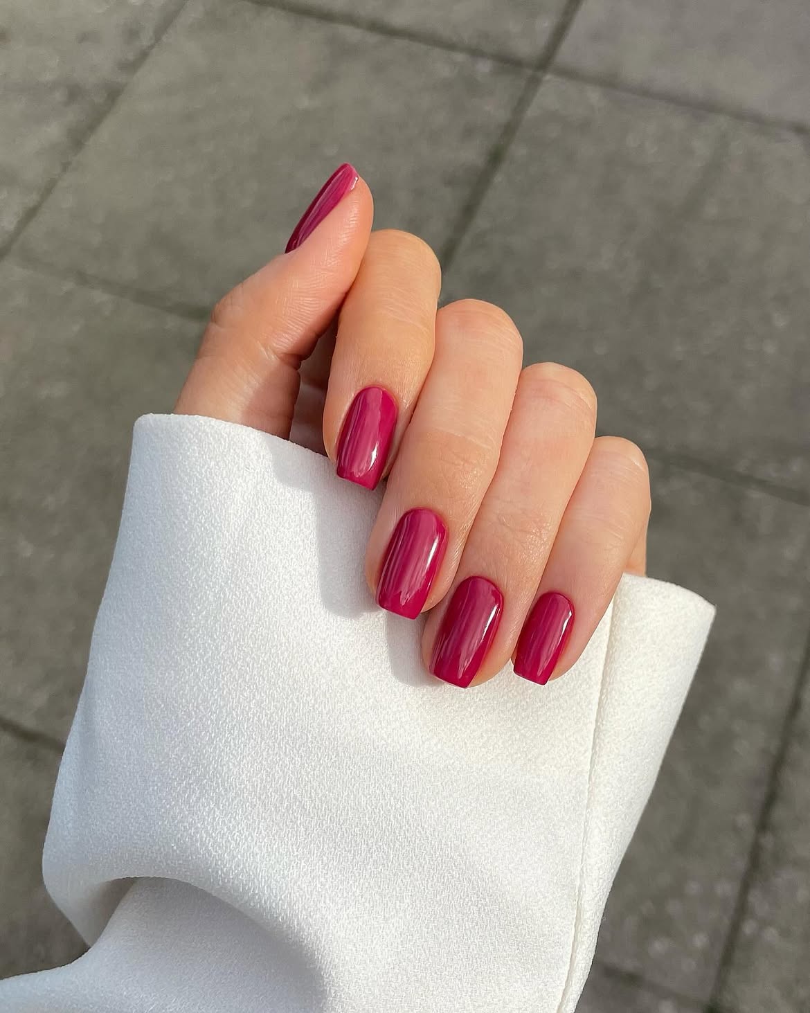 Rich Berry Glossy Square Nails