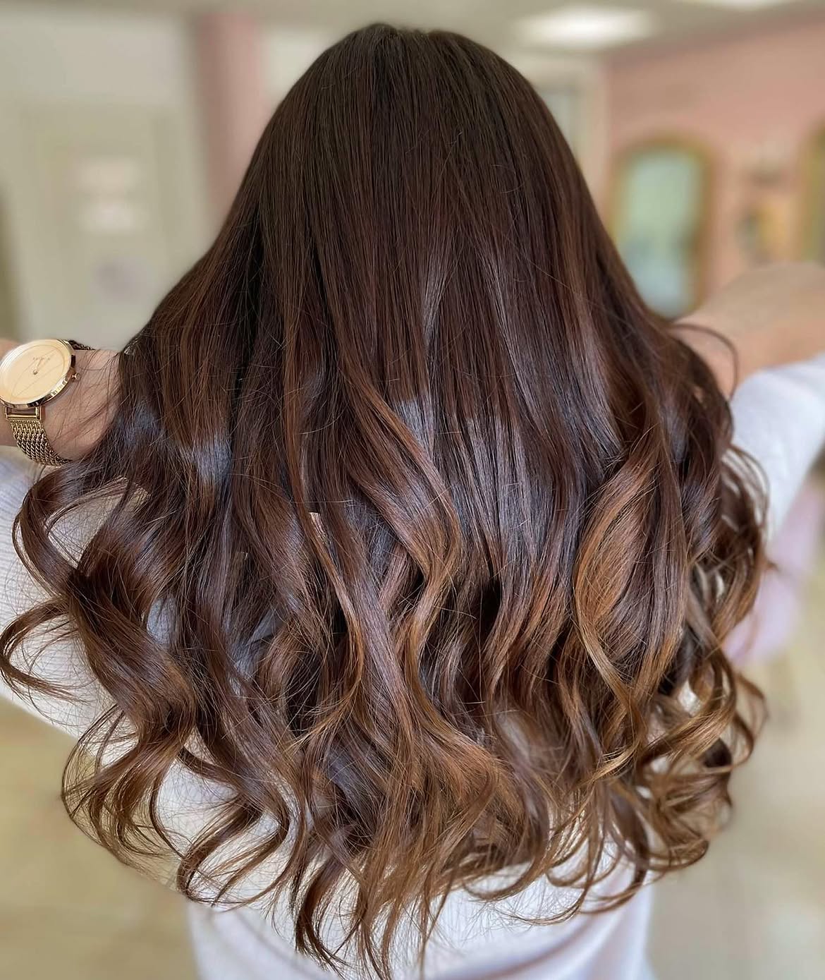 Rich Caramel Balayage On Brunette Waves
