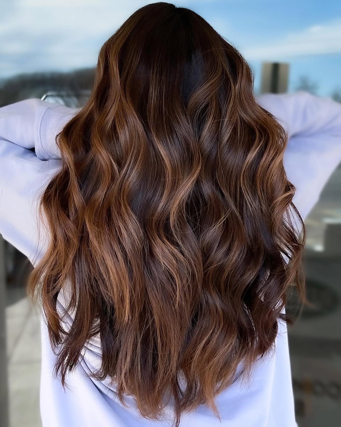 Rich Caramel Balayage On Long Brunette Waves