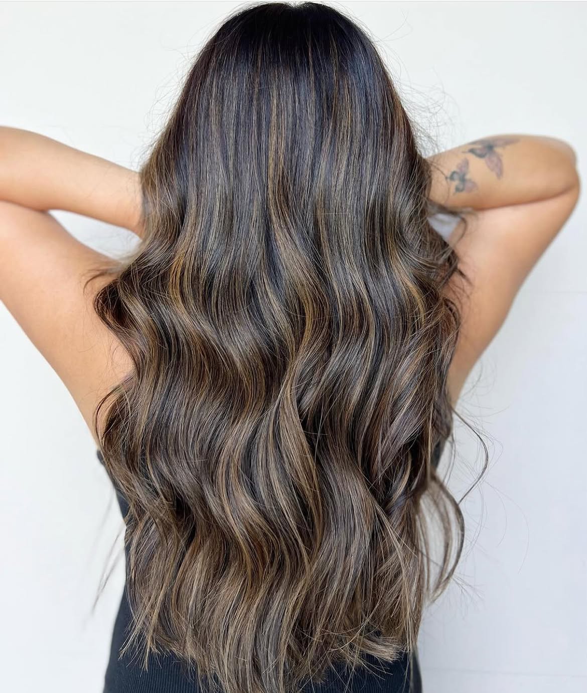 Rich Caramel Balayage On Long Wavy Brunette Hair