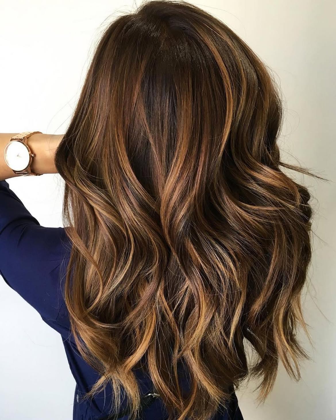 Rich Caramel Balayage With Soft Layered Waves