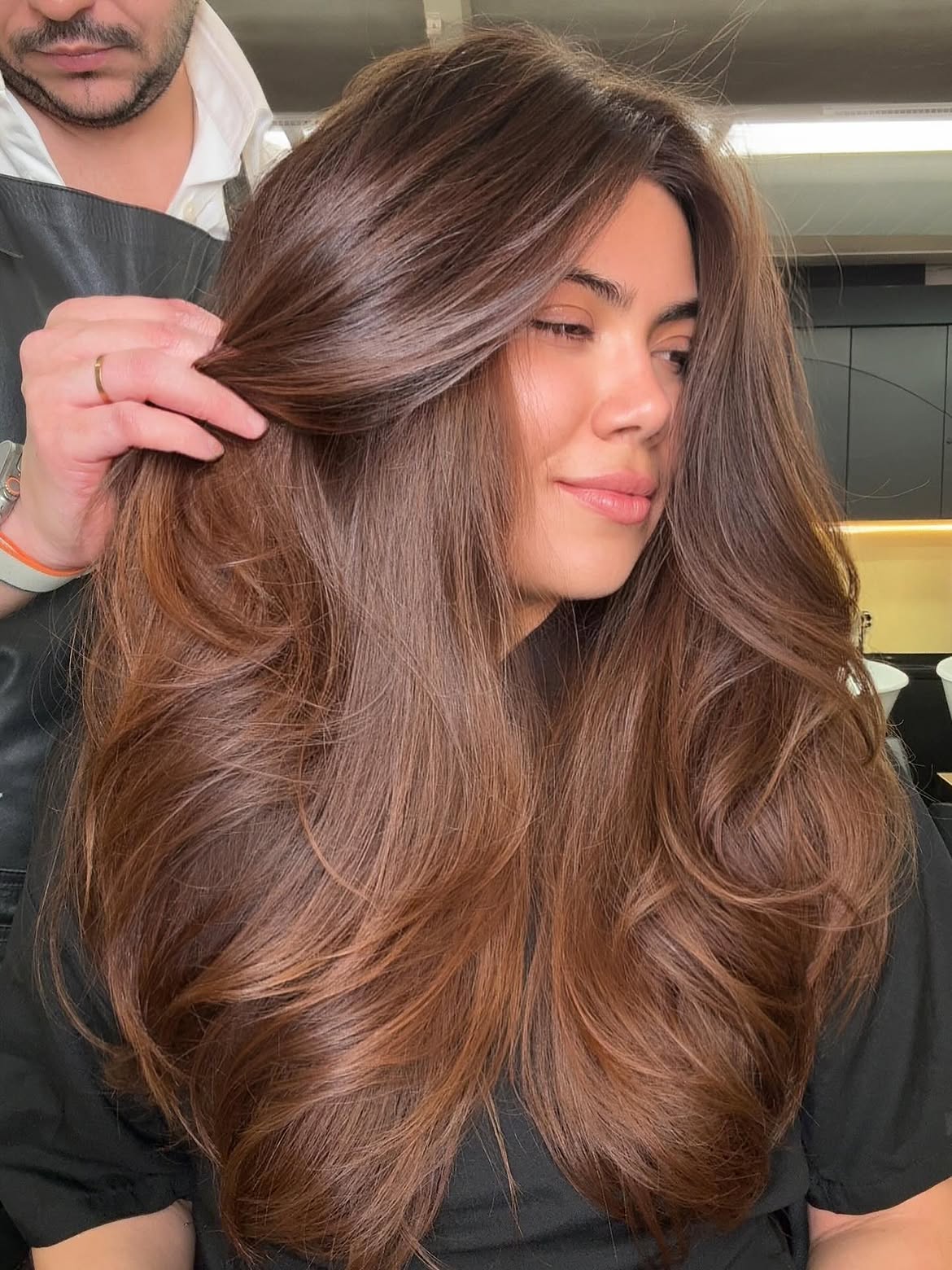Rich Chocolate Brown Balayage With Soft Waves